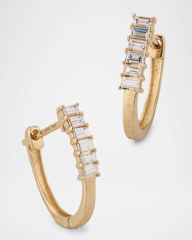 14K Yellow Gold Mini Baguette Diamond Huggie Earrings